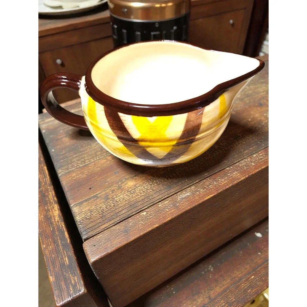 Vintage Vernonware Organdie Gravy Boat & Pitcher Set Yellow Plaid Gingham MCM